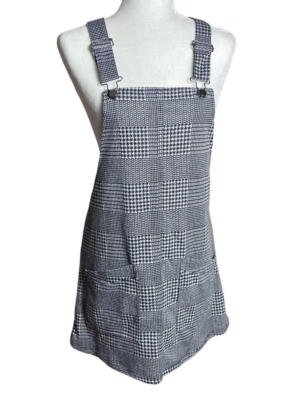 Houndstooth Jersey Overall Pinafore Mini Dress Preppy Grunge Fall Layering Wom S